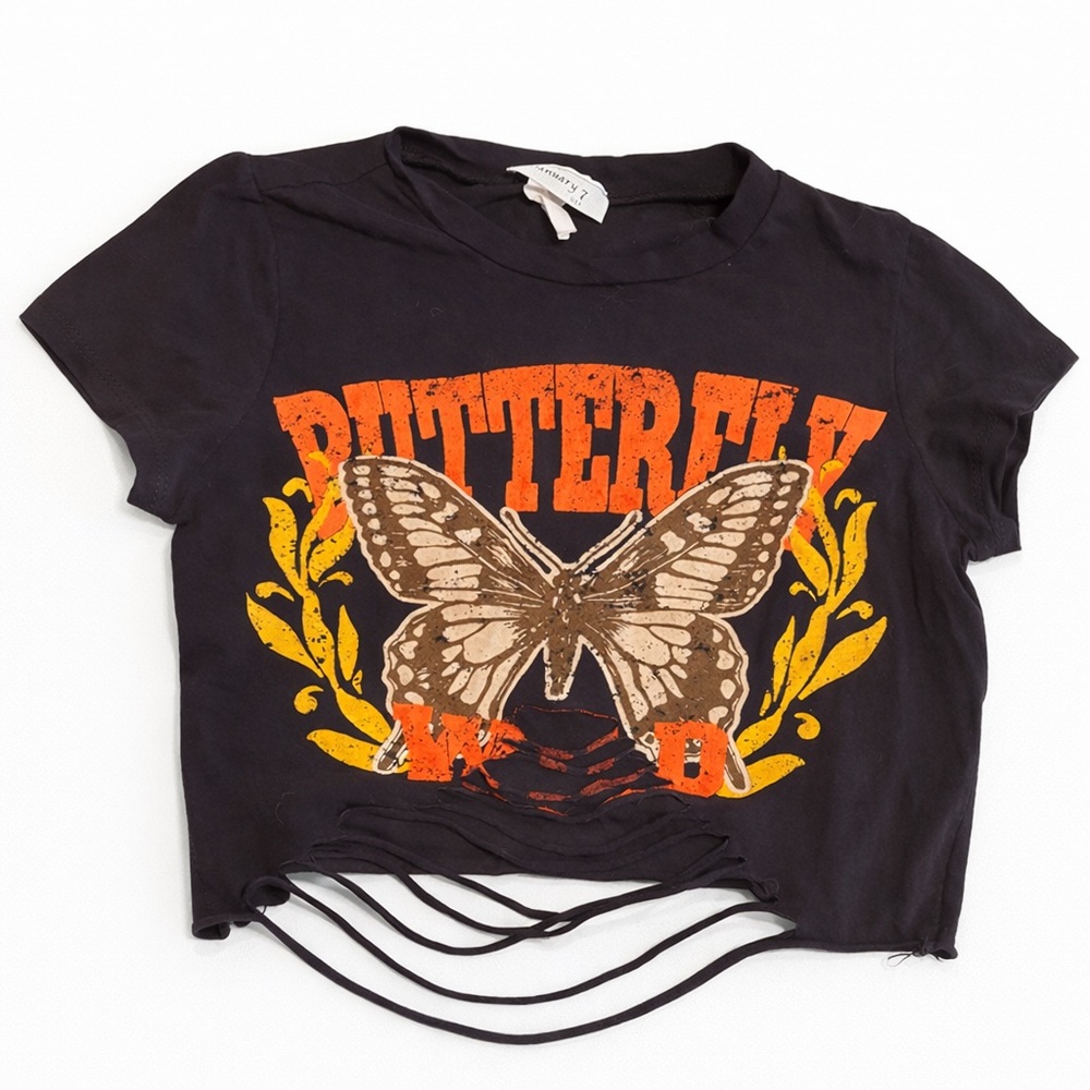 Butterfly Graphic Crop Tee - Black